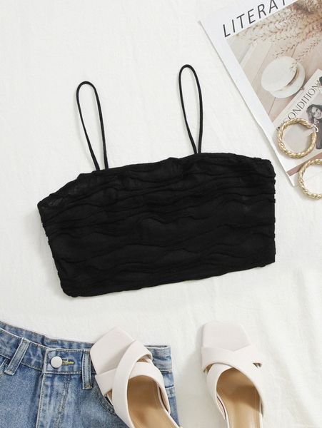 

frill trim cami crop s2l5#, White