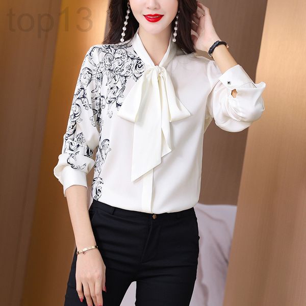 

women's blouses & shirts designer 2021 spring and autumn new clothing french temperament aging ribbon collar fashion printed mulberry s, White