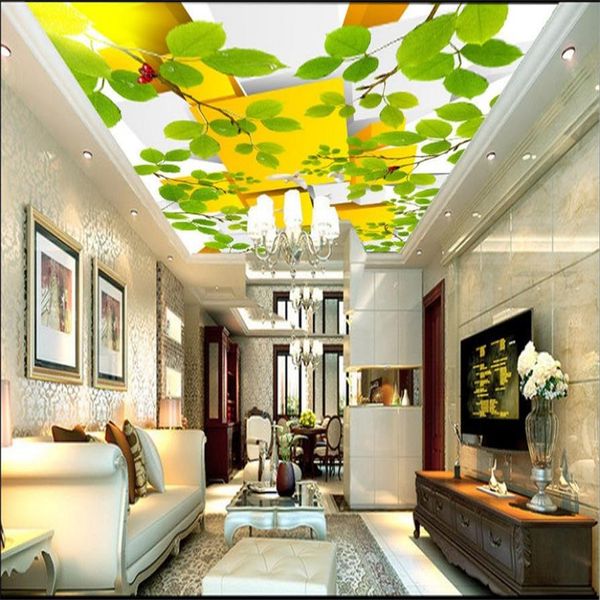 Personalizzato 3D Carta da parati a soffitto di pittura a soffitto Ramo Piccioni murali Lliving Room Bedroom Papel de Parede Modello 3D HD