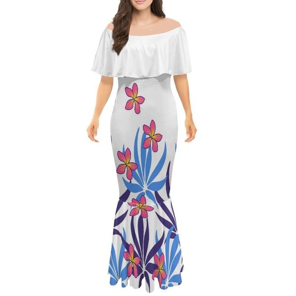 

luxury design women's polynesian tribal half sleeve 3d print mermaid dress formal occasions one shoulder long fishtail dresses 220706, White
