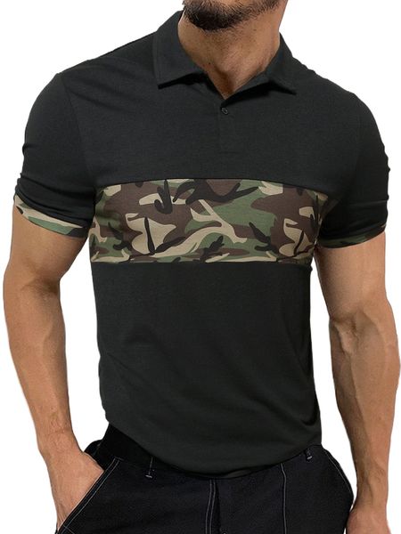 

men camo print polo shirt f85e#, White;black
