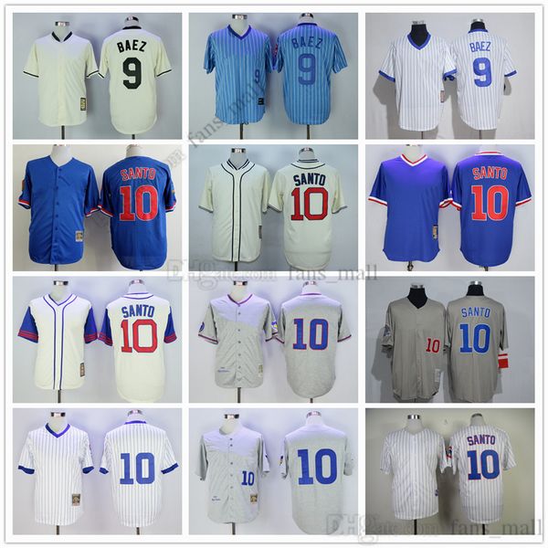 Film Mitchell und Ness Baseball Vintage 10 Ron Santo Jersey 9 Javier Baez Ed Atmungsaktive Sport Verkauf Hohe Qualität Mann Blau Grau Weiß Creme