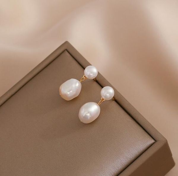 

baroque pearl 9-10mm ear studs dangle & chandelier natural freshwater pearl earrings white lady/girl fashion jewelry, Golden;silver