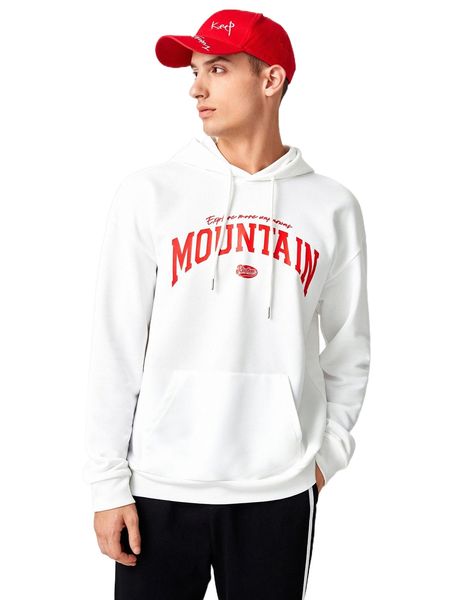 

men letter graphic kangaroo pocket drawstring hoodie 43de#, Black