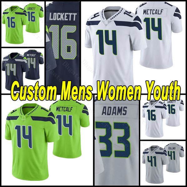 

csutom name and number men women youth football 14 dk metcalf 33 jamal adams 24 marshawn lynch 16 lockett jersey stitched, Black;red