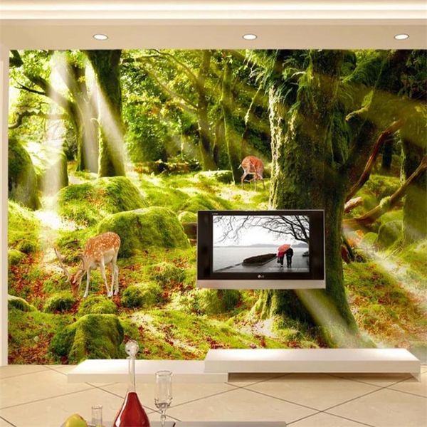 Personalizado HD 3D Mural Papel De Parede Sala de Visitas Quarto HD Parede Decorativa Decorativa Árvore Grande Sola Sika Cervos Pintura Papéis de Parede