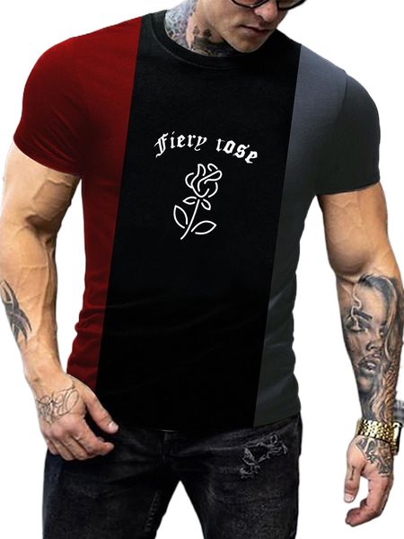 

men colorblock letter & floral print tee 08ak#, White;black