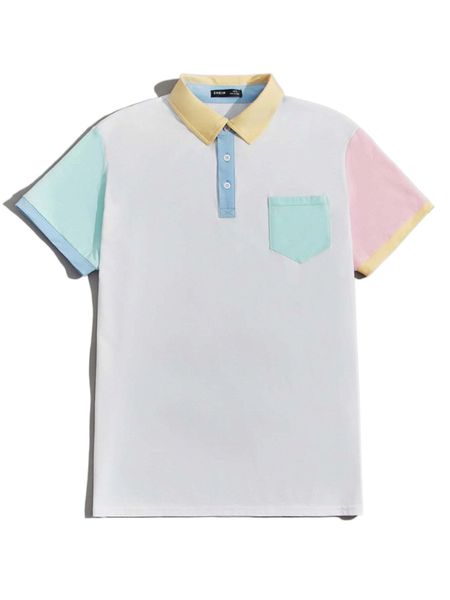 

men colorblock pocket detail polo shirt v4jp#, White;black