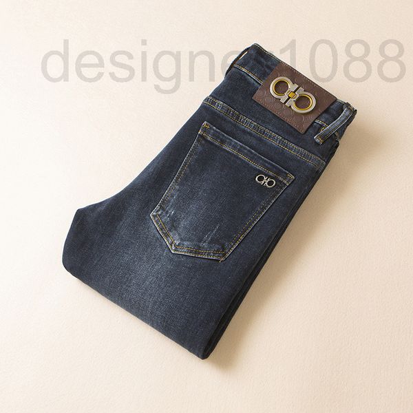 

men's jeans designer chao brand micro elastic leisure pants men's autumn and winter blue high end slim small straight jeans men f1