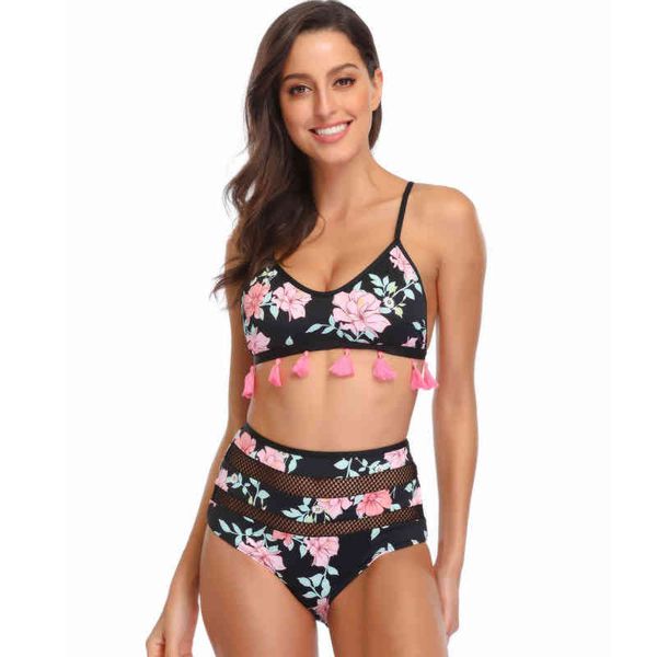 

luxury designer women's swimwear bikini goman's ribbon tassel split swimsuit women's beach bikini swimsuit, White;black