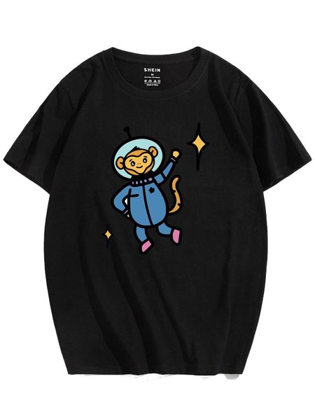 

men monkey astronaut print tee r4hb#, White;black