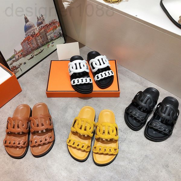 

slippers designer 2022 new h pig nose flat bottom slippers women wear beach thick leisure roman sandals p8c4, Black
