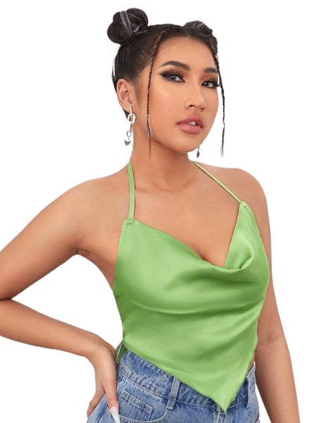 

cowl neck tied open back satin bandana halter n1hh#, White