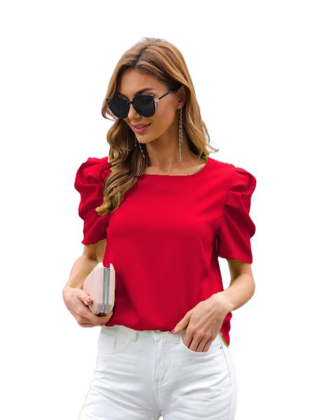

puff sleeve tie back a0l9#, White