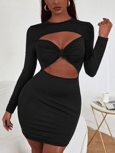 

sxy cut out ruched bodycon dress 40zh#, Black;gray