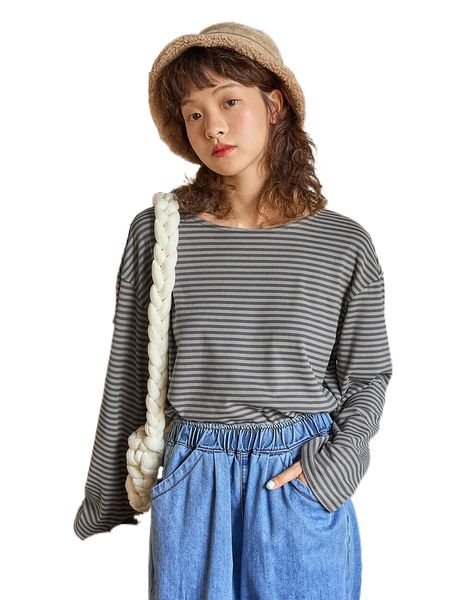 

dazy striped drop shoulder tee h432#, White