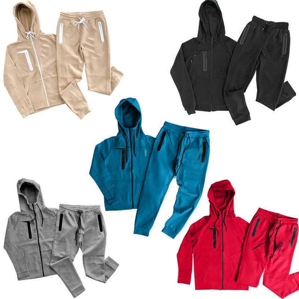 

training hooded hoodies tracksuits men's street casual wear pullover sportswear long sleeved jacket and trousers suit classic fashion, Gray