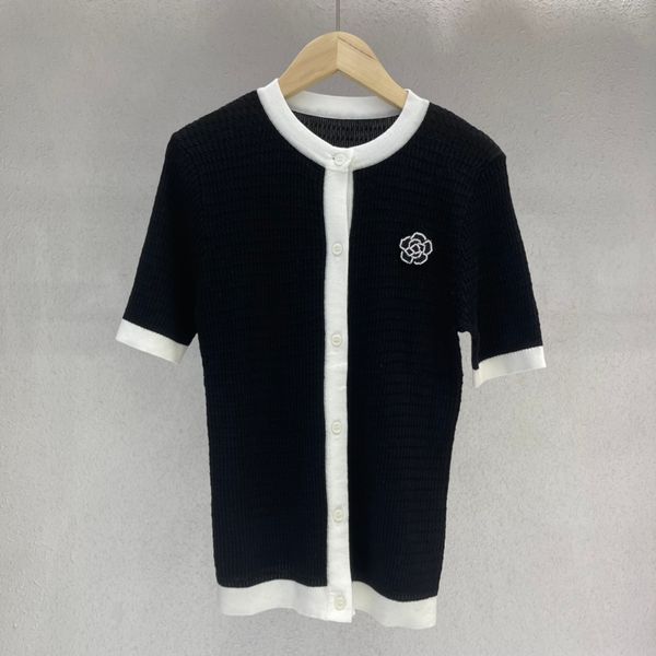 

433 2022 summer kint short sleeve crew neck brand same style sweater black white plaid luxury womens clothes dl, White;black
