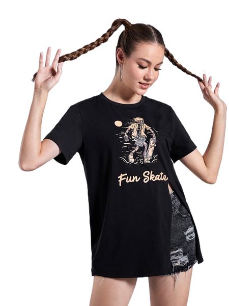 

x unlogicstudio split hem slogan and skeleton print i0pc#, White