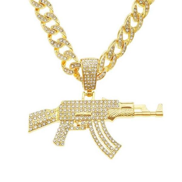 

necklaces pendant men women hip hop iced out bling submachine gun necklace with 11mm miami cuban chain hiphop fashion jewelry287e, Silver