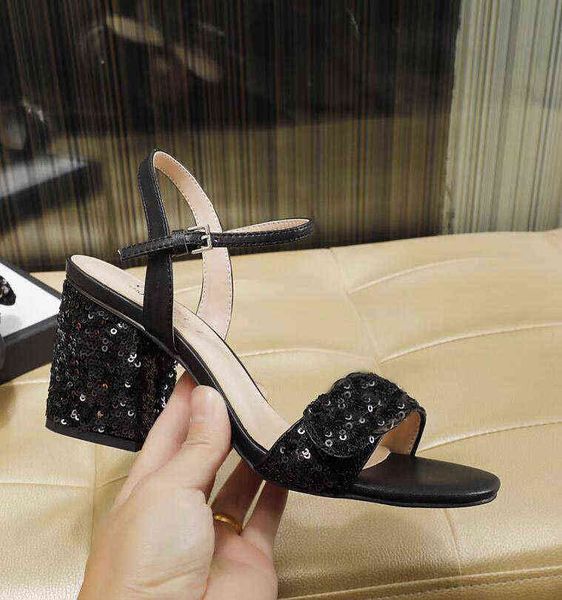 

fashion arrival girls fashion sequined sandals women's summer casual outdoor thick heel shoes lady black big size 42 40 39 10us #p51