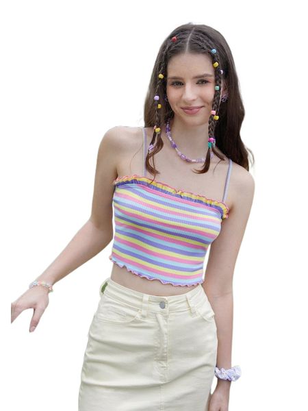 

mod lettuce hem frill striped cami p25q#, White