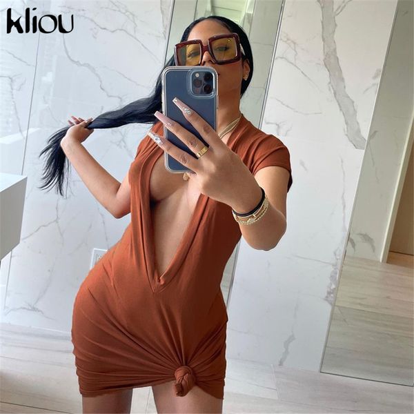 

solid mini dress women hipster bundled ball sheath short sleeve low v-neck shaped waist streetwear female skirts, Black;gray