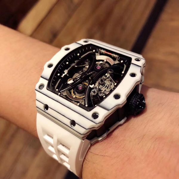

mens watch automatic men's mechanical watch japan west iron city movement natural rubber strap size 43x49mm carbon fiber multi-function, Slivery;golden