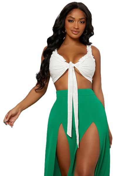 

sxy tie front frill trim wide strap 22qe#, White