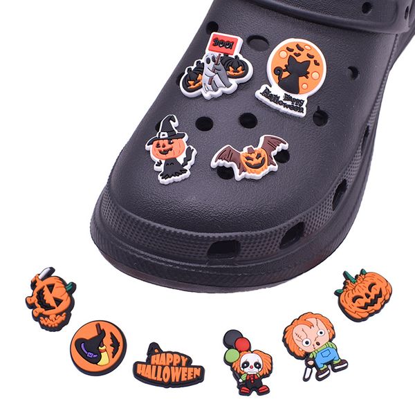 

1pcs halloween pumpkin horror shoe charms accessories decorations pvc croc jibz buckle for kids party xmas gifts, White;pink