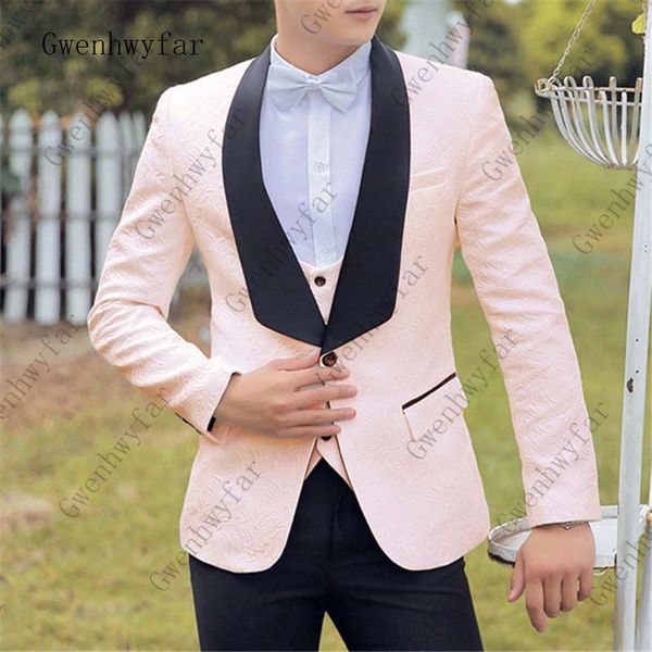 Gwenhwyfar светло -розовая жаккардовая ткань мужчина пиджак Blazer Jacket Back Vent Groom Tuxedos Man Prom Custs