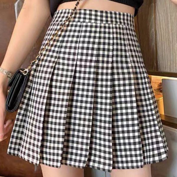

designersummer new pleated skirt korean plaid printed a-line slim high waist short luxurious, White