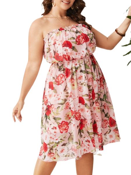 

plus floral print tube dress h4qn#, Black