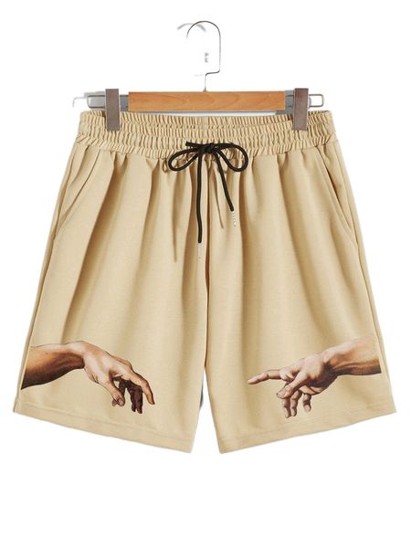 

men hands print drawstring waist shorts k4r4#, White;black