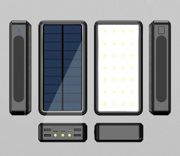 50000 mAh Banca di alimentazione solare telefono portatile Caricatore rapido Caricatore esterno Bannici di alimentazione 4 USB LED LED LED