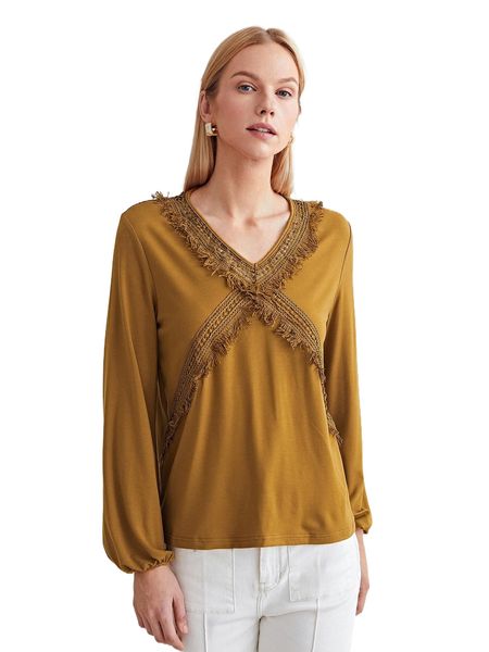 

motf premium modal balloon sleeve fringe t-shirt f8vd#, White