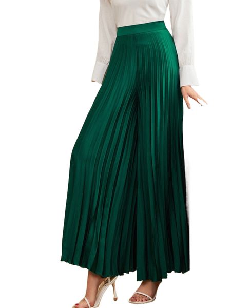 

high waist pleated satin wide leg pants q7w1#, Black;white