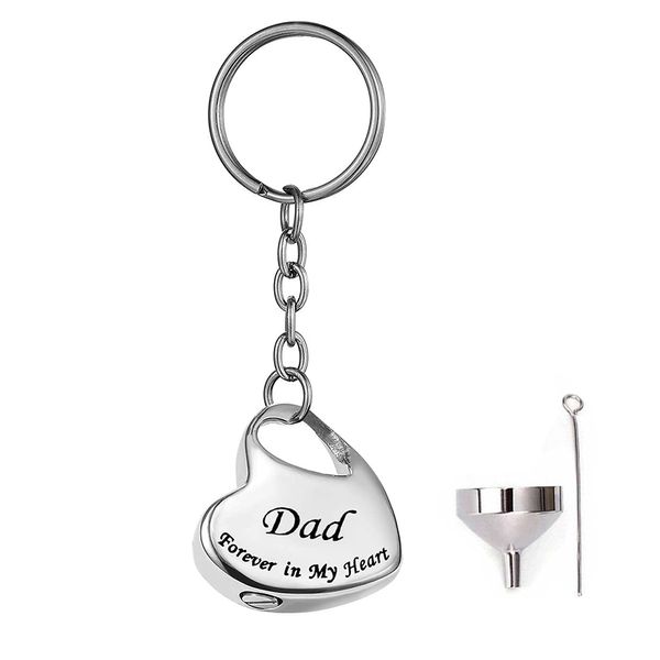 

stainless steel key ring simple heart pendant keychain cremation urn for ashes jewelry gift to men women - forever in my heart, Slivery;golden