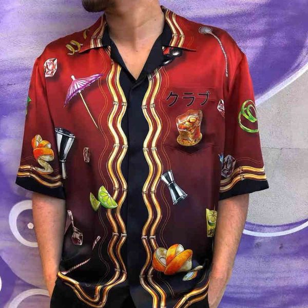 

casablanca men's casual shirts hawaiian fashion printed short sleeve shirt silk men and women shirts designer brand loose t-shirt jacke, White;black