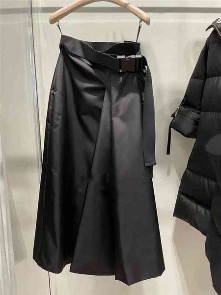 

skirts french minority spring summer high waist black mid length skirt with adjustable belt and a-line versatile for women