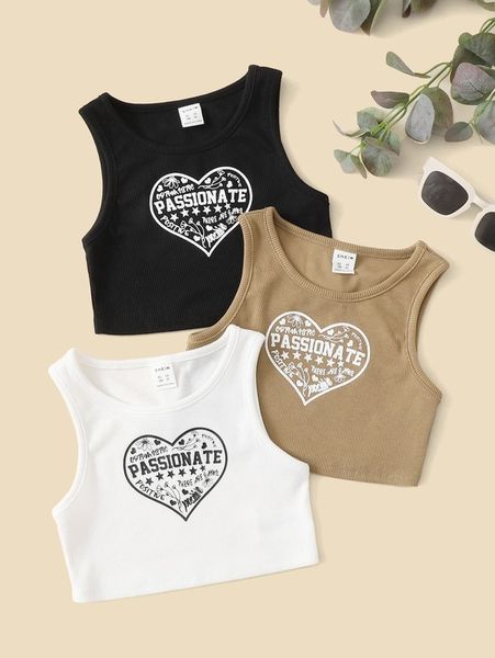 

toddler girls 3pcs letter & heart print tank she, Blue
