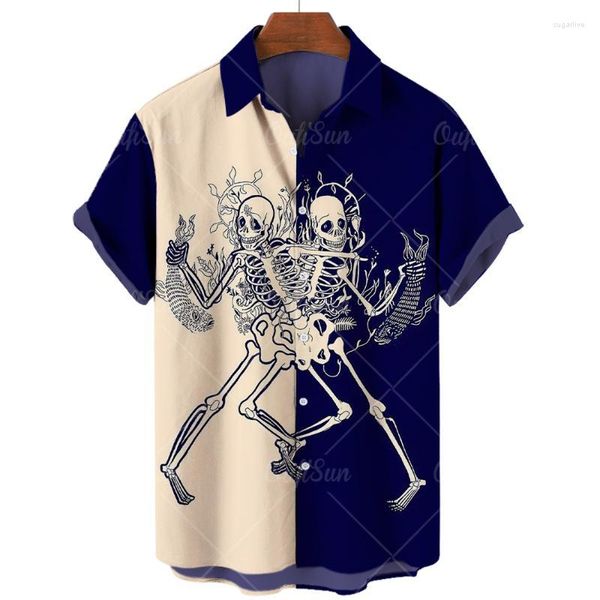 

men's casual shirts hawaiian men's shirt y2k rock skull 3d printed large retro clothing summer 2022men's, White;black