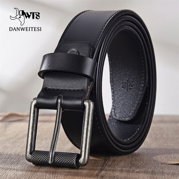 

[dwts]men's belt leather genuine leather male strap luxury pin buckle s casual s vintage jeans 220509, Black;brown