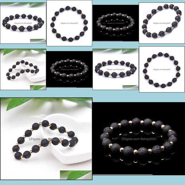 

charm bracelets gold color spacer natural lava for men mixed black beads 8mm volcanic stone energy bracelet jewelry drop de ffshop2001 dhtvs, Golden;silver