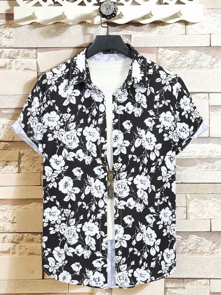 

men random allover floral print shirt without tee 35zi#, White;black