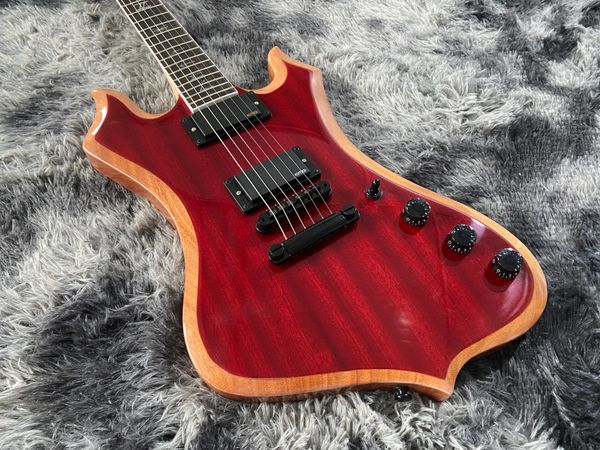 Neue E-Gitarre im M-Stil, weinroter Mahagonikorpus und Ahornhals, schwarze Hardware