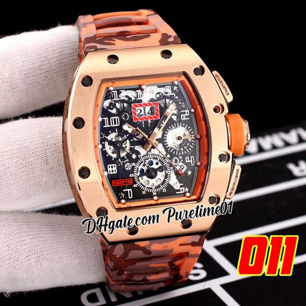 

2022 a21j automatic mens watch rose gold big date skeleton dial orange gray camouflage rubber strap super edition 5 styles puretime01 e139-0, Slivery;brown