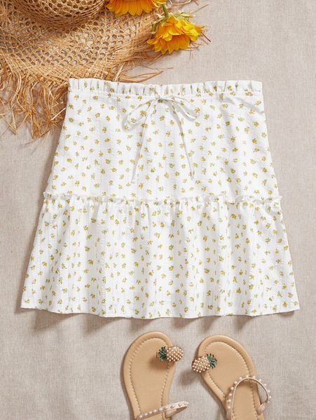 

ditsy floral flounce hem skirt i6ak#, Black