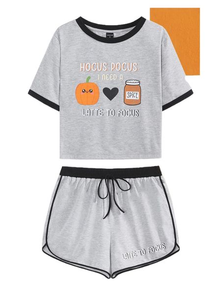 

x joyandelle slogan graphic contrast binding tee & drawstring shorts set j35y#, White
