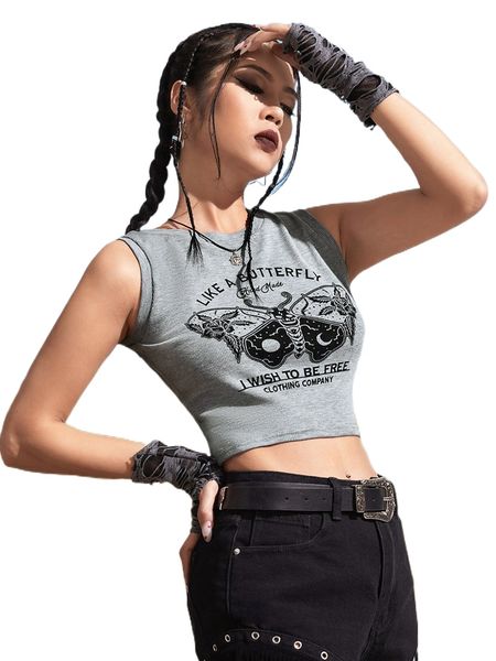 

romwe slogan butterfly graphic tank h8qw#, White